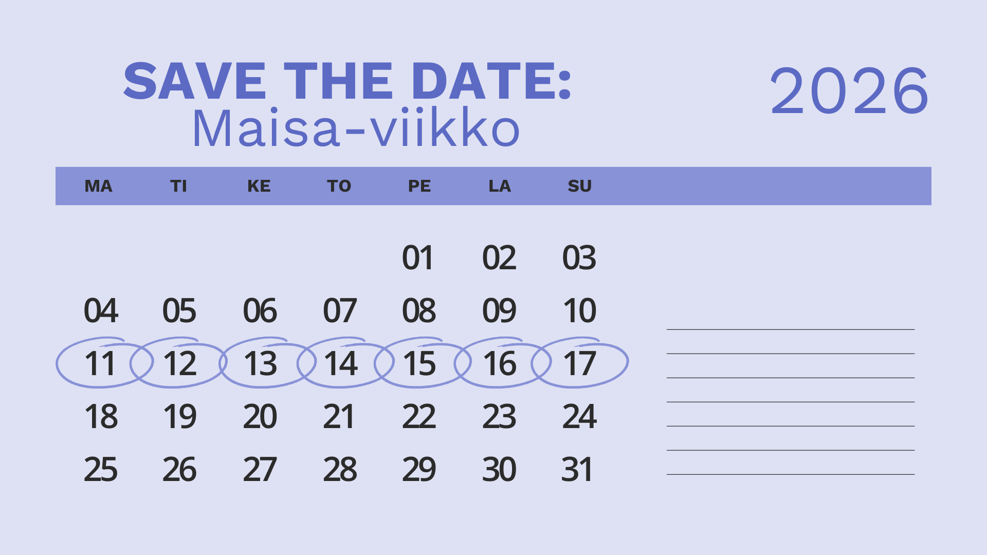 Maisa-viikko kalenterissa